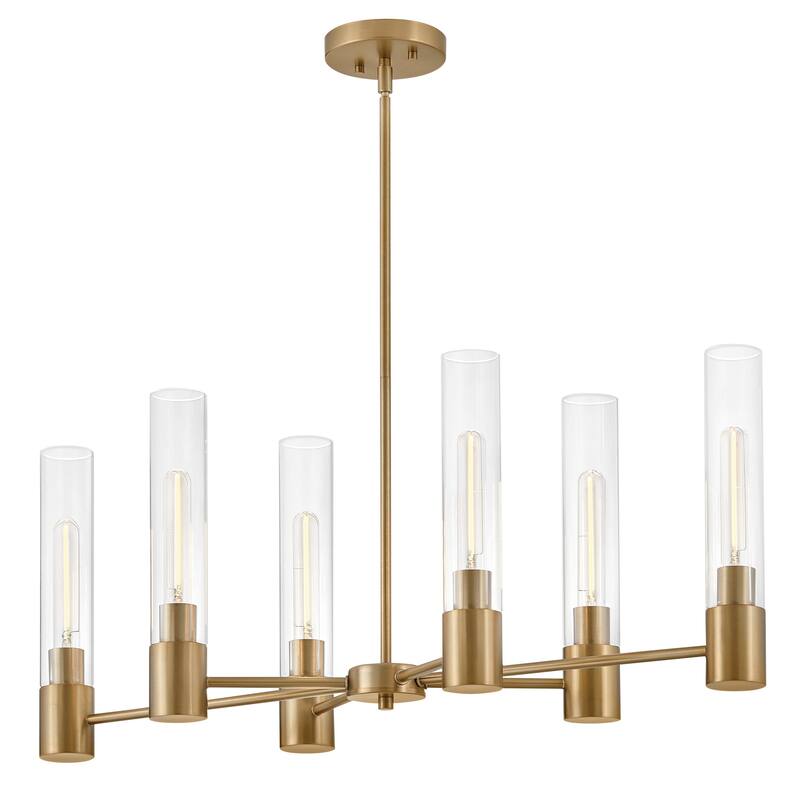 Lark 85406 Shea 6 Light 34" Wide Linear Chandelier with Clear Glass - Lacquered Brass