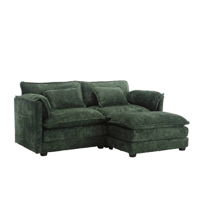 Chenille Fabric Double Sofa with High-Density Sponge Filling, Removable Armrests, and Side Storage Bags
