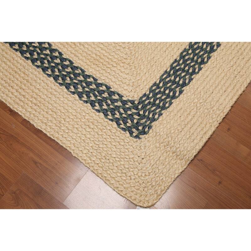 Hand Made Natural Sisal,Blue Braided Sea Grass Modern Oriental Area Rug (4x6) - 4'1" x 6'2"