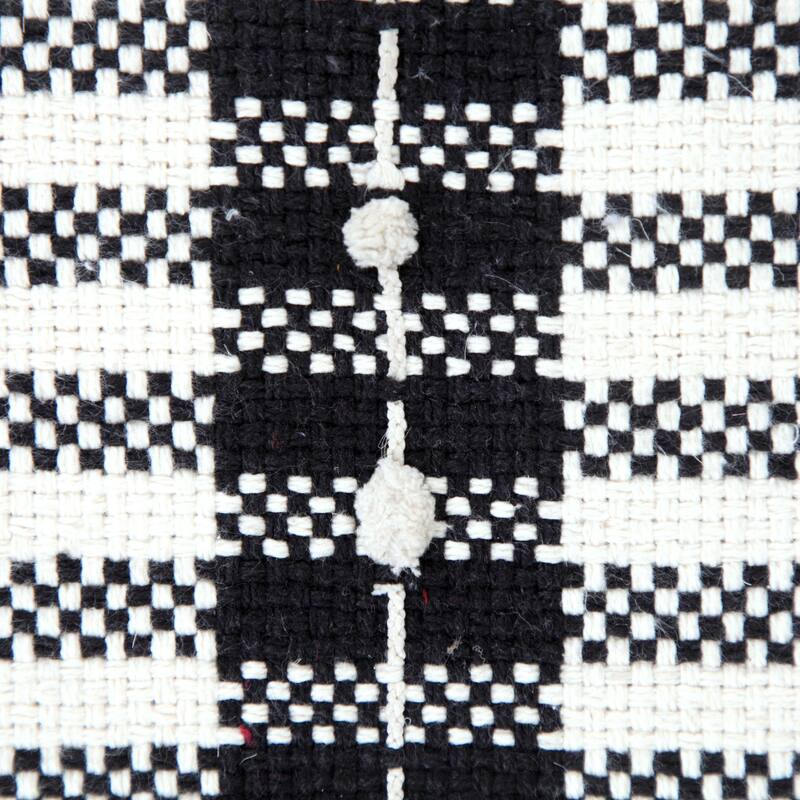 Sevita Black and Ivory Farmhouse Chic Shag Stripe Pouf Ottoman