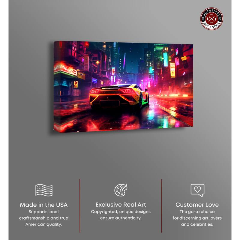 Notoriart City Night Drive Gallery Wrapped Car 1 Piece Canvas Wall Art