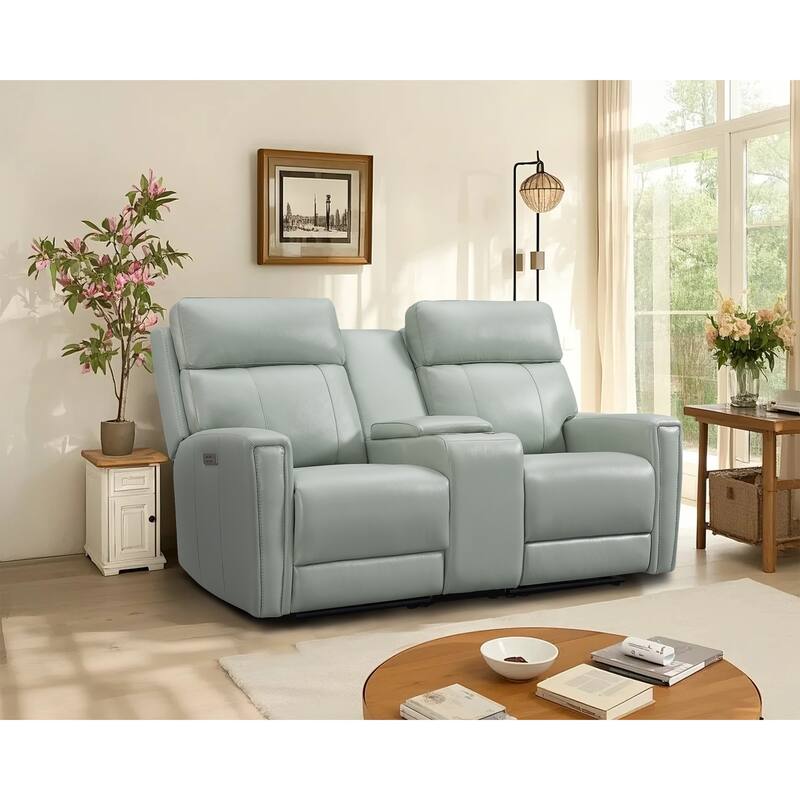 71.5'' Leather Zero Gravity Power Recliner Loveseat Sofa with Power Headrest, USB&USB-C Port - Green