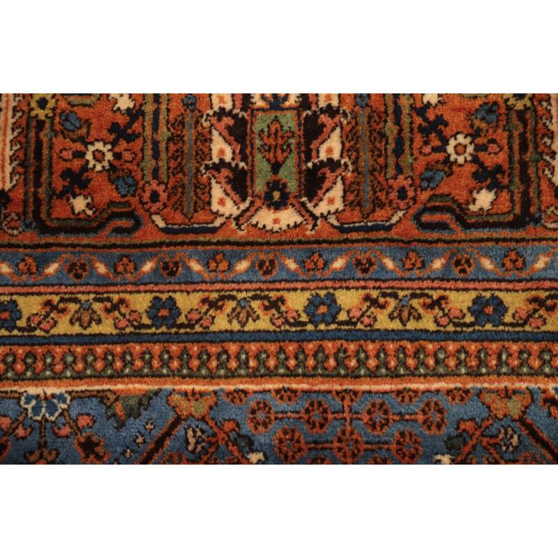 Hand Knotted Oriental 100% Wool Carpet Traditional Geometric Navy Blue & Blues Tabriz Area Rug - 10' 9'' X 7' 3''
