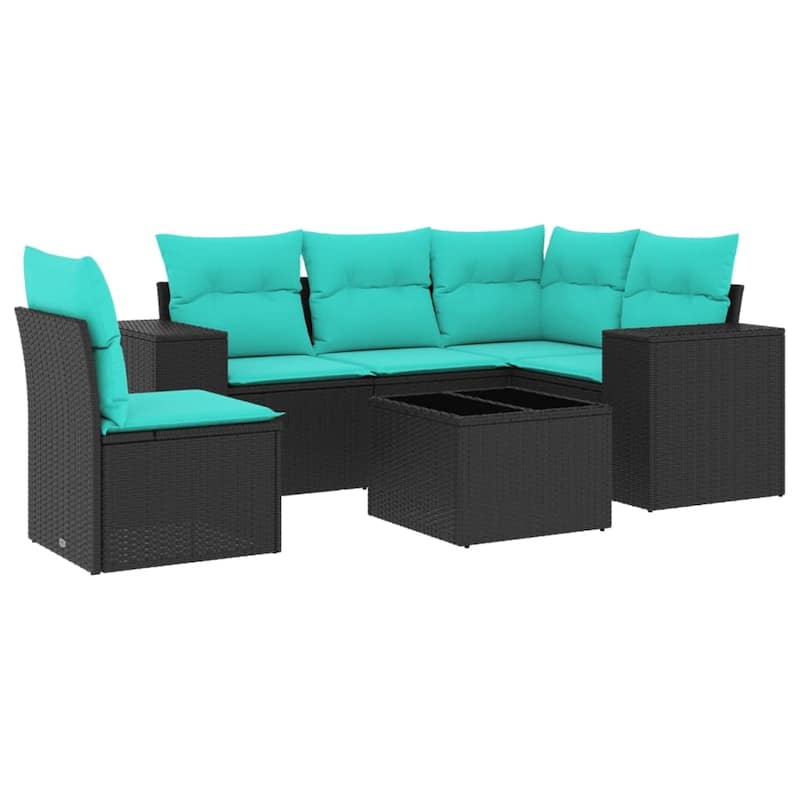 vidaXL 5 Piece Patio Sofa Set with Cushions Black Poly Rattan