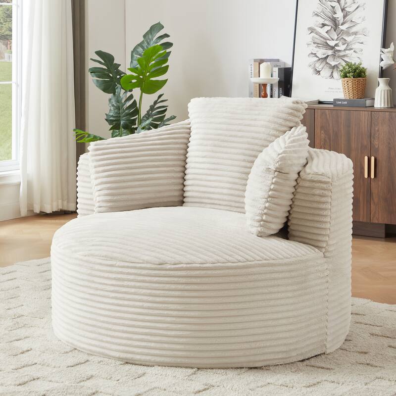 Deep Seat Barrel Chair Corduroy Single Sofa Armchair Round Accent Chair