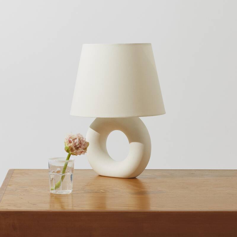 Brightech Chloe 15.5" Off-White Beige Standard Super Bright LED Traditional Table Lamp with Off-White Cream Fabric Empire Shade