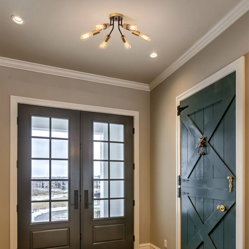 6-Light Semi Flush Mount Light Chandelier for Kitchen Hallway Entryway