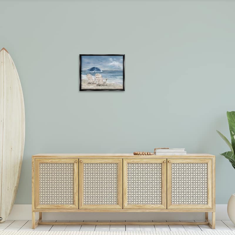 Stupell Serene Beach Chairs Framed Floater Canvas Wall Art Design by Carson Lyons