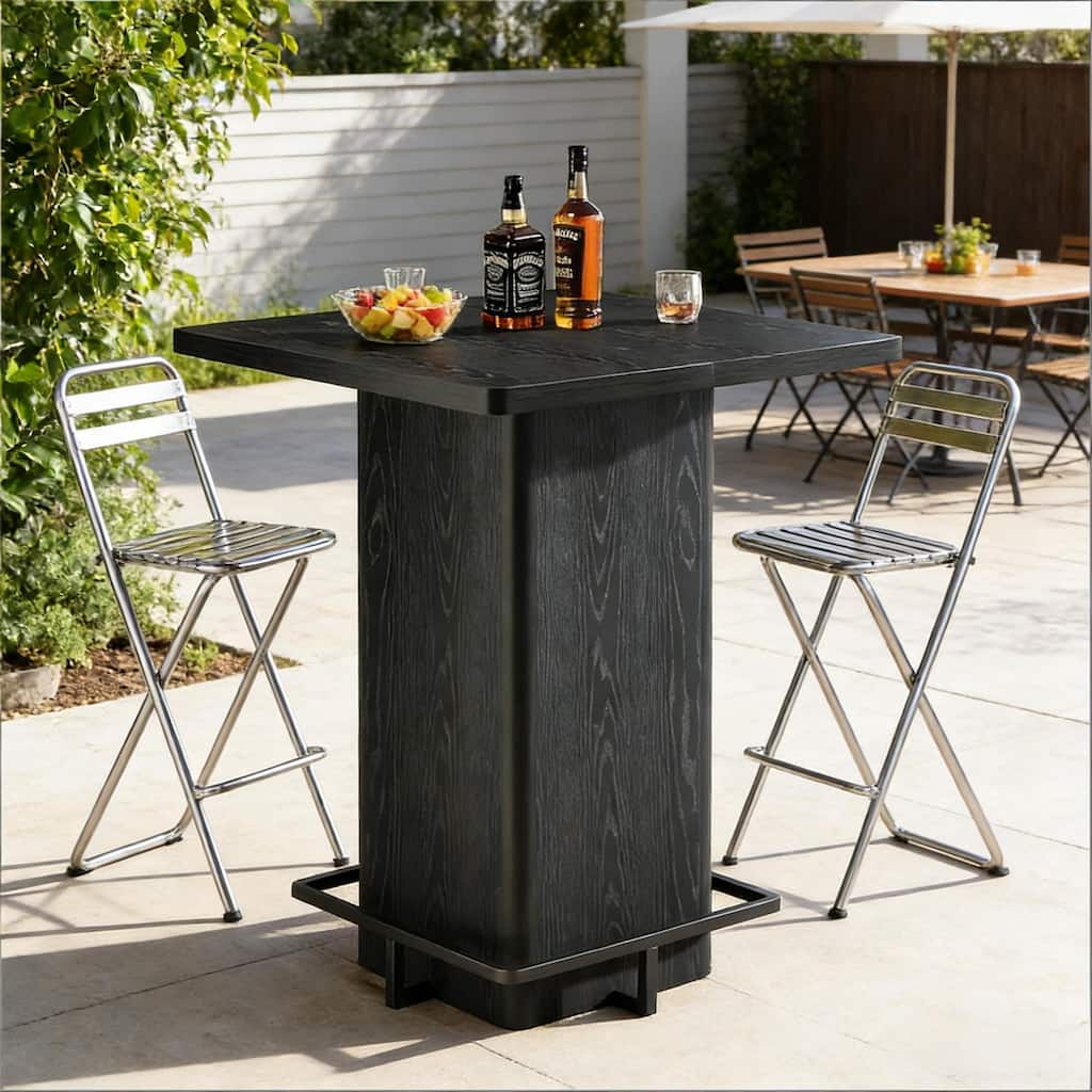 Home Office Table Bar Table, Dining Table for 2-4 People, Pub Table Kitchen Table with Pedestal Base and Footrest