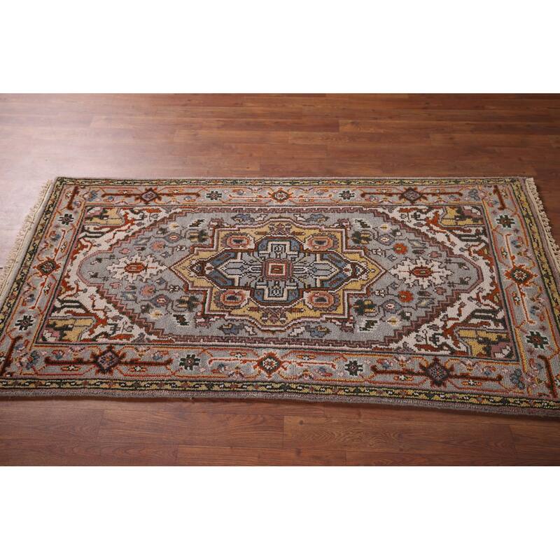 Gray Geometric Heriz Serapi Oriental Accent Rug Handmade Wool Carpet - 2'10"x 5'5"