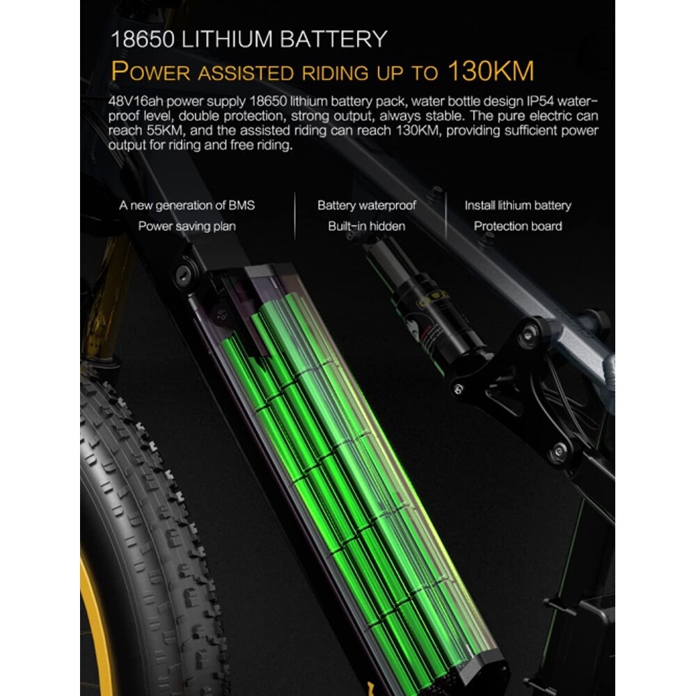 1000W 48V 16AH Dual Electric Mountain Bike with 7-Speed 3 Riding 