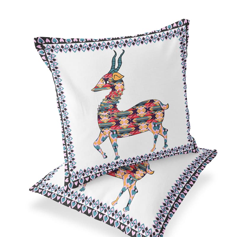 HomeRoots Set of Two 16" X 16" Red and White Deer Blown Seam Animal Print Indoor Outdoor Throw Pillow - 16.00' X '16.00' X '5.00