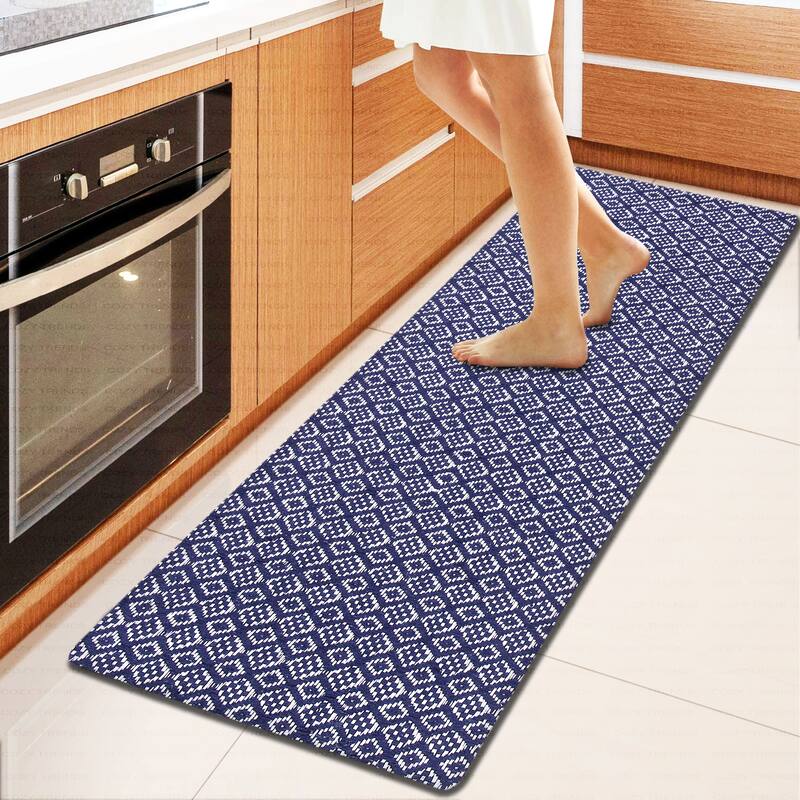 Anti-Fatigue Kitchen/Bathroom/Bed side Mat Hand Woven Runner Rug Cushioned Cotton Mat 18x48'' - 18''x48'' - Navy