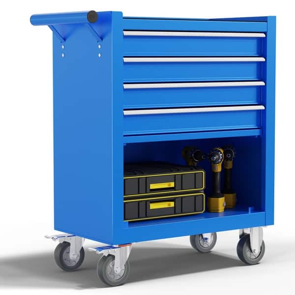 slide 2 of 10, 4 Drawers Rolling Tool Chest Metal Tool Cart Storage Cabinet Blue