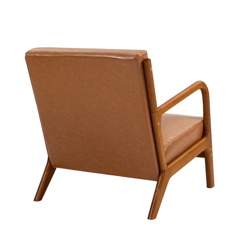 Mid-Century Modern Upholstered Accent Chair with Wood Frame - Brown Wood/PU Leather - Light Brown/PU/Brown Wood