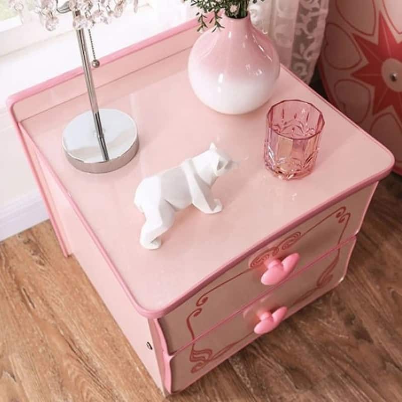 Wooden 2 Drawers Nightstand - Pink