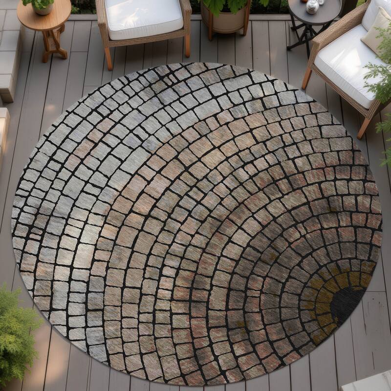 Machine Washable Indoor/ Outdoor Mosaic Rome Chantille Rug - Beige - 8' x 8'