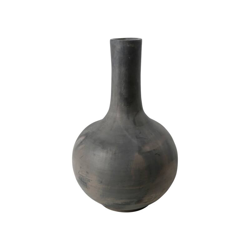 Artissance Earthy Gray Globular Pottery Vase, 16.5 Inch Tall
