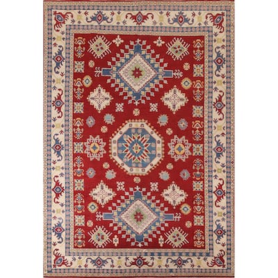 Red Geometric Kazak Oriental Area Rug Handmade Wool Carpet - 9'0"x 11'11"