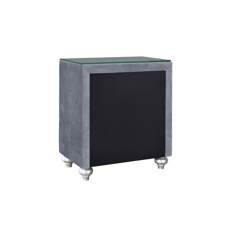 1pc Glam 3-Drawer Nightstand Velvet Tufted Drawer Front Jewelry Tray Faux Crystal Drawer Knobs