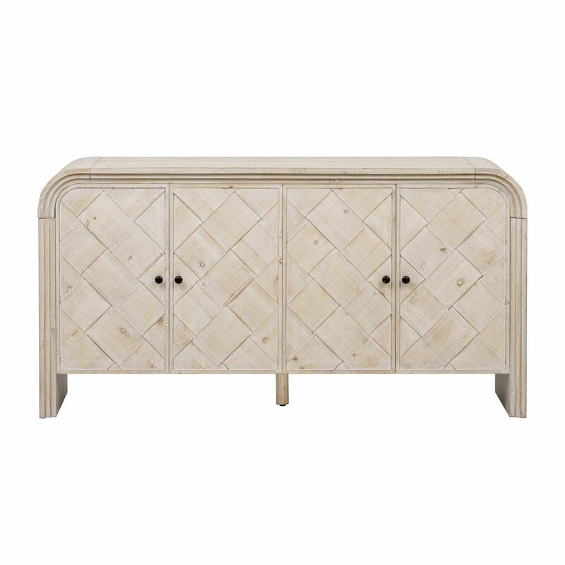 Contemporary Sideboard Cabinet with Woven Wood Slat Doors,for Hallways,Living Rooms,Studies,and Corridors