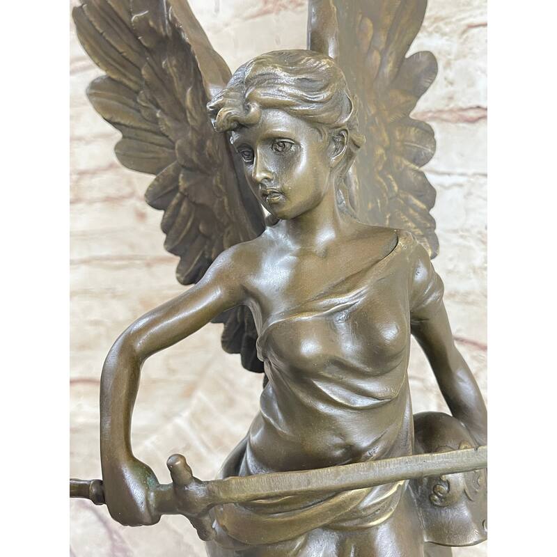 Winged Angel Warrior Goddess Nike Victory Bronze Statue Sculpture Marble Base