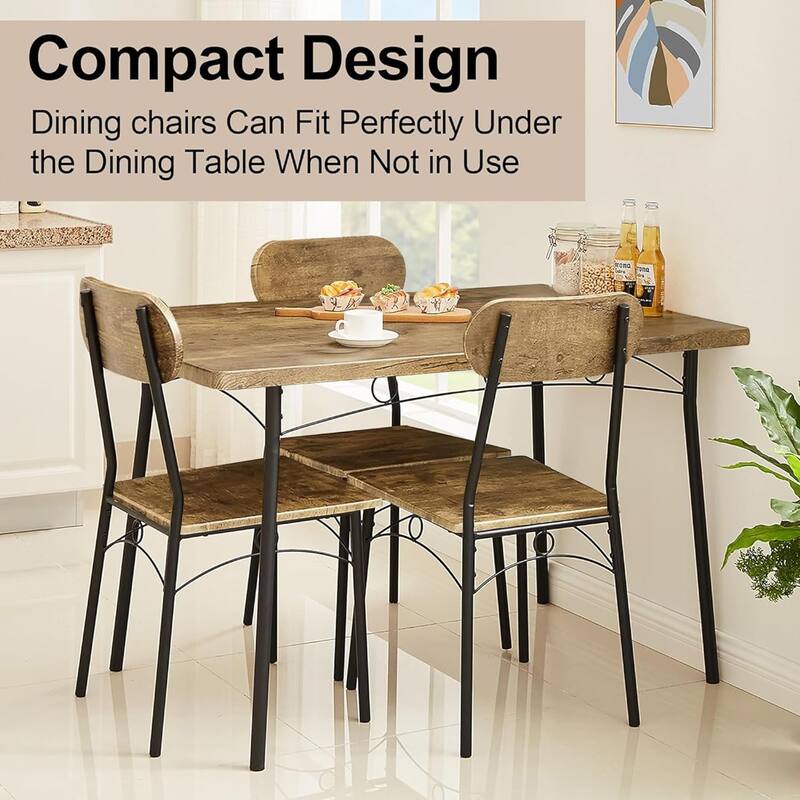 VECELO Dining Table Set, Kitchen Table with 2/4 Chairs, Metal and Wood Rectangular 3/5-Piece Dining Set