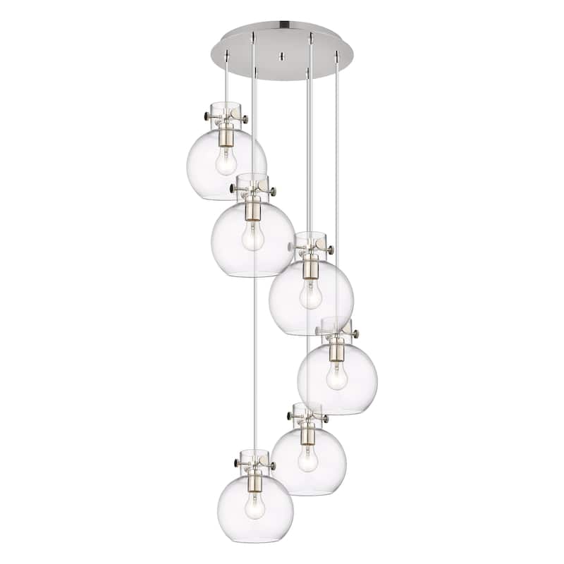 Innovations Lighting Newton Sphere - 6 Light 8" Cord Hung Multi Pendant - 14" Canopy - Clear/Polished Nickel
