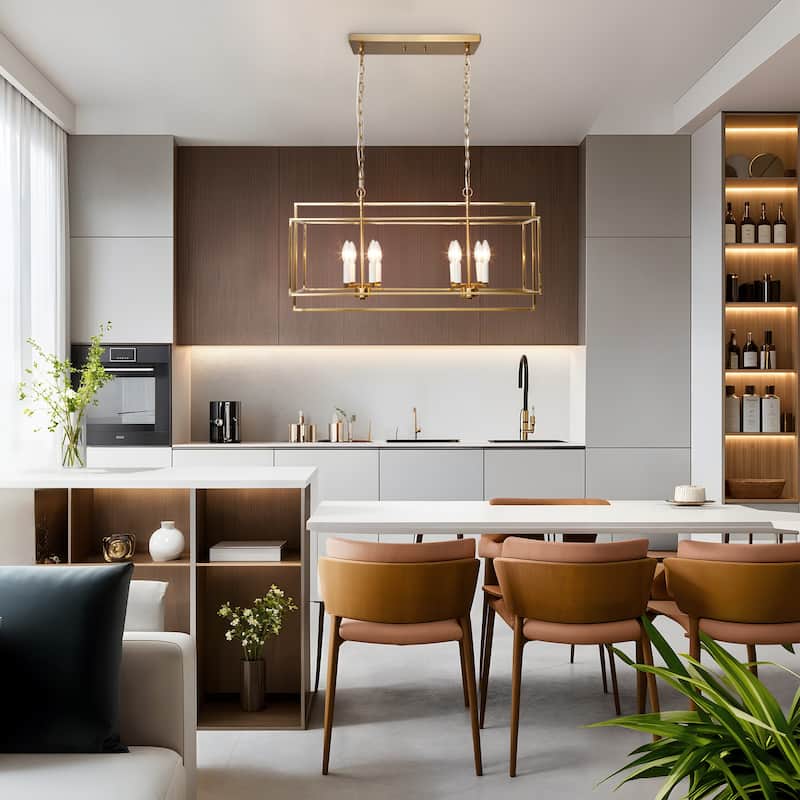 Dilley Modern 8-Light Gold Chandelier Island Lights for Dining Room - 31.9" L x 10.4" W x 16.7" H