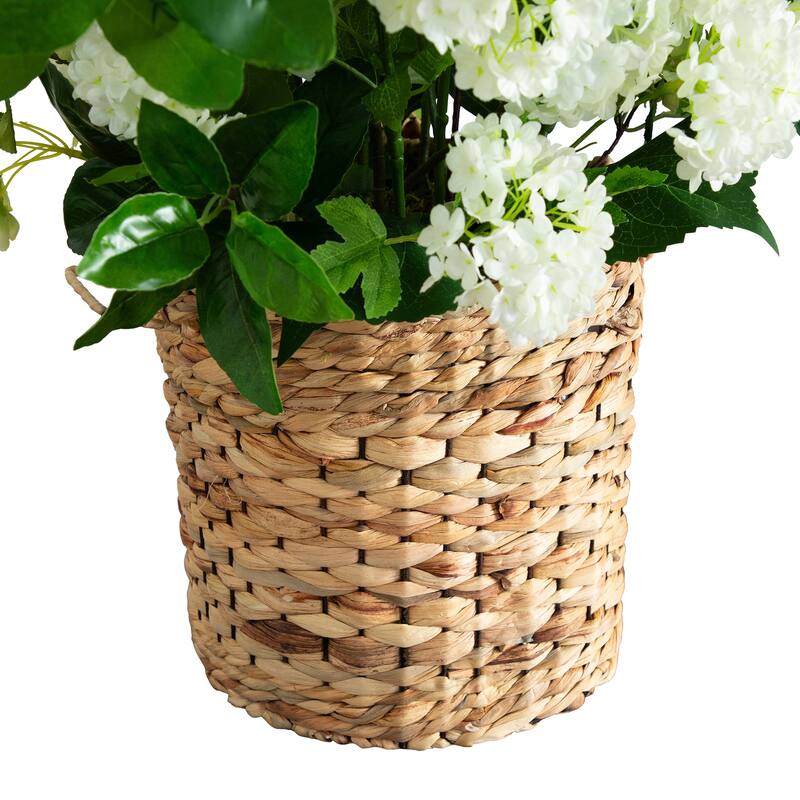 Mixed Flower Artificial Arrangement in Weave Basket - 31" - White and Green