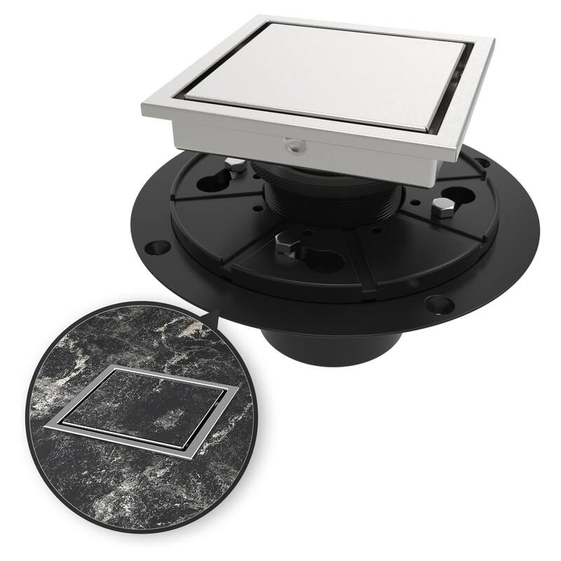 4/6-Inch Square Shower Drain, Reversible Tile Insert - 4 inch - Chrome