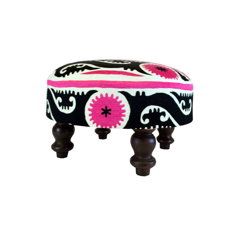 Imports Decor Wooden Round Stool with chicken embroidery