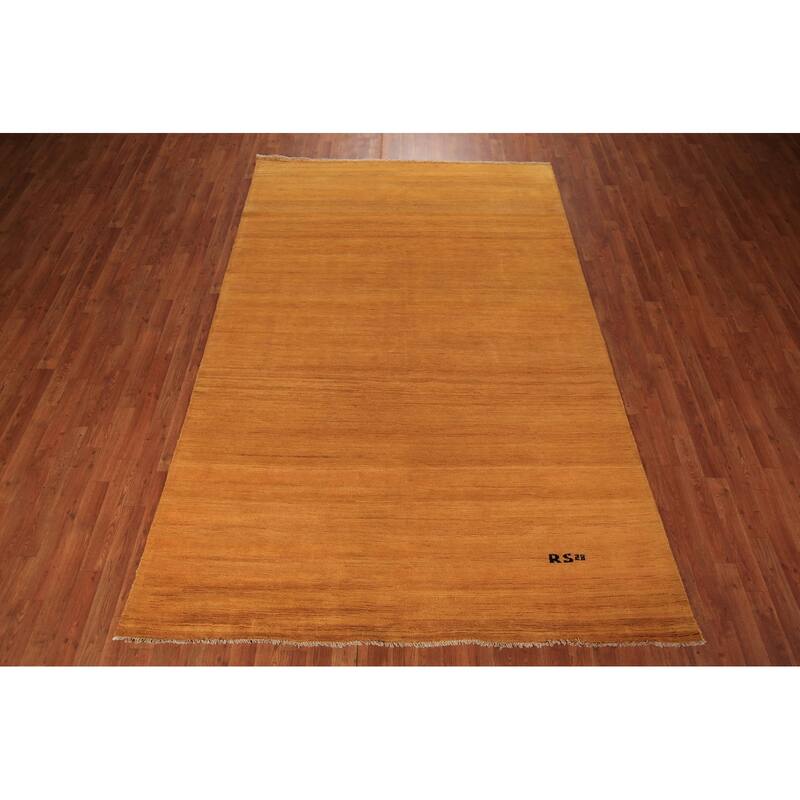 Orange & Yellow Gabbeh Modern Area Rug Hand-Knotted Wool Carpet - 6'3" x 9'4"