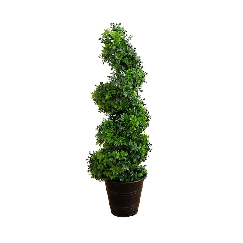 Boxwood Spiral Topiary Artificial Outdoor Potted Tree - 3' - Green