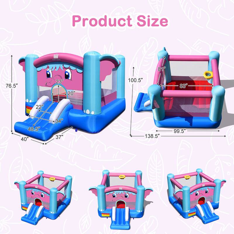 Gymax Inflatable Bounce House 3-in-1 Elephant Theme Inflatable Castle