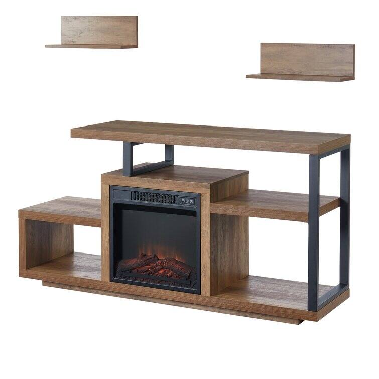 Wood TV Stand Classic Entertainment Center Media Console up to 55" with Electric Fireplace