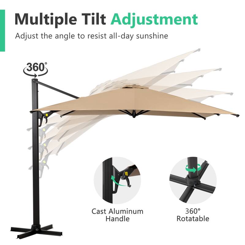 10 FT Square Offset Patio Umbrella with 360° Rotation & Tilt Adjustment, Aluminum Pole, Waterproof & UV Protection