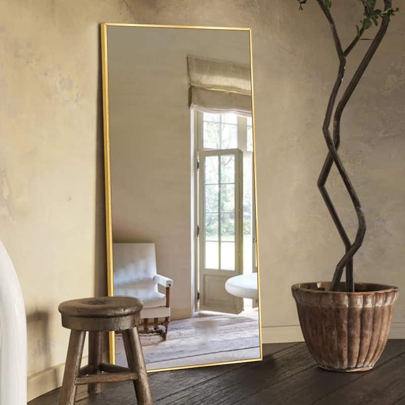 Rectangle Full Length Metal Floor Mirror Wall Mounted Mirror - 70.9X23.9 - Brushed Gold