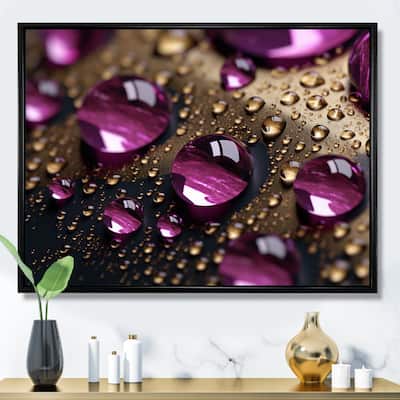 Designart "Purple Rose with Raindrops" Raindrops Framed Canvas Wall Art