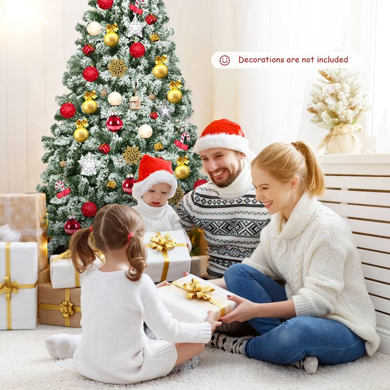 Gymax 6ft Snow Flocked Christmas Tree Hinged Artificial Pine Tree w/ - See Details