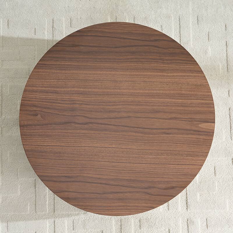 31.5" Round Wood Coffee Table with Storage, Modern Handcraft Drum Coffee Table, Stylish Circle Wooden Center Table