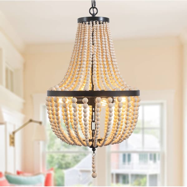 slide 2 of 8, Farmhouse Wood Beaded Chandelier Modern Light black