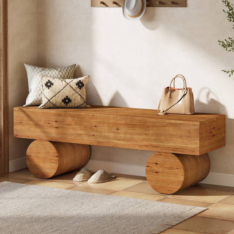 Farmhouse Solid Wood Entryway Bench, 59" End of Bed Bench for Bedroom - 15.7" D x 59" W x 18.8" H