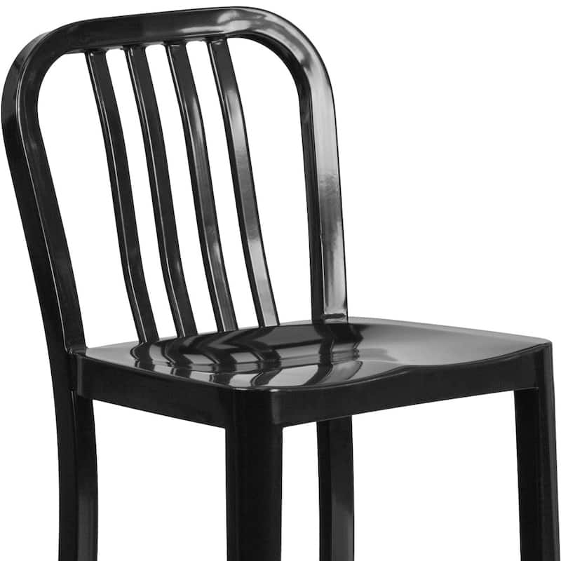 24'' High Metal Indoor-Outdoor Counter Height Stool with Vertical Slat Back