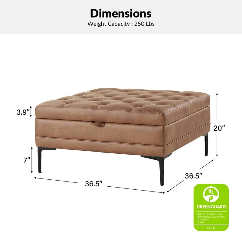 Geoffrev Transitional Lift Top Storage Button-Tufted Cocktail Ottoman by HULALA HOME
