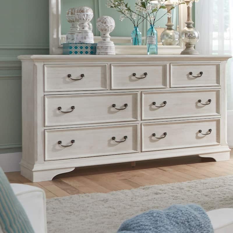 Bayside Antique White with Wire Brushing 7 Drawer Dresser - Antique White - 7-drawer