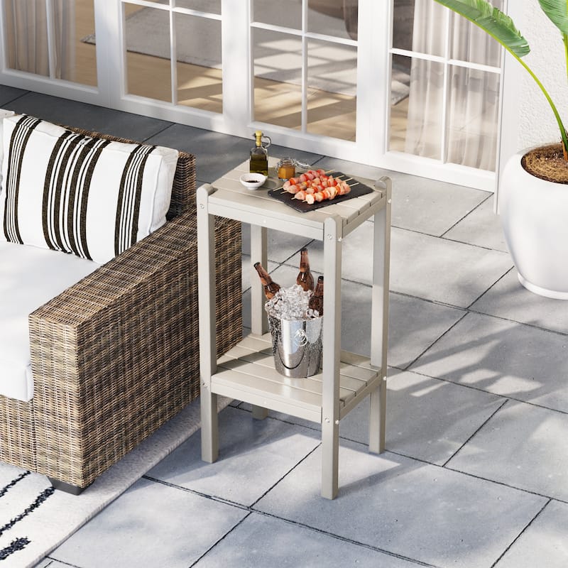 Polytrends Laguna Hdpe All Weather Outdoor Patio Two Shelf Square Table - Sand