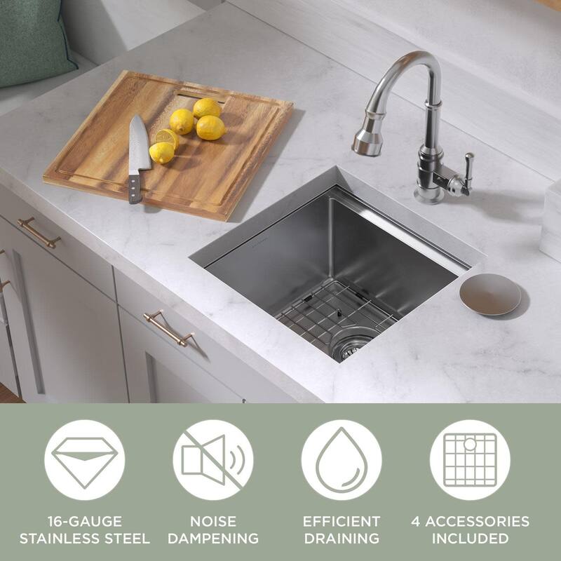 Whitehaus WHSW1818 18" Undermount Single Basin Stainless Steel Kitchen - Brushed Stainless Steel