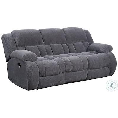 Jak 99 Inch Sofa, Power Recliner, Padded Backrest, Charcoal Gray Fabric