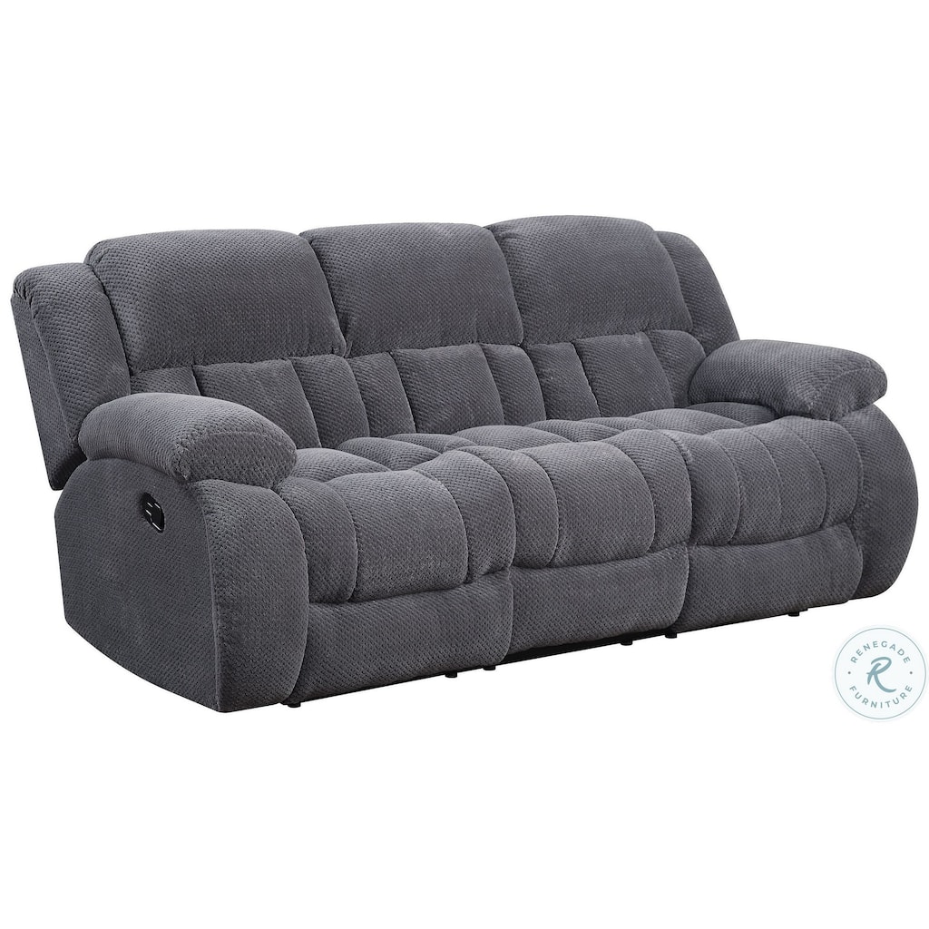 Jak 99 Inch Sofa, Power Recliner, Padded Backrest, Charcoal Gray Fabric